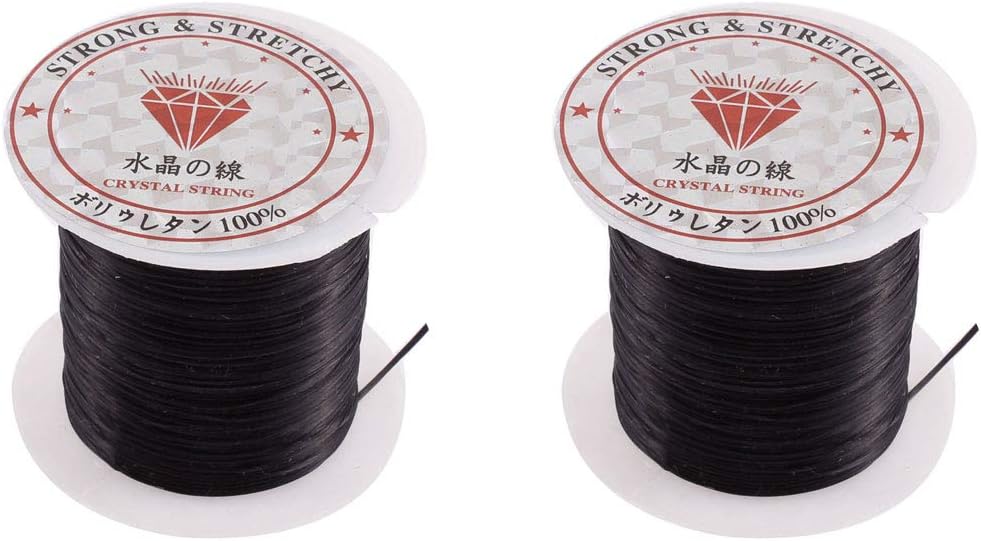 LinkMejor 2 Pcs Elastic Stretch Jewelery Bracelet String Beading Cord Roll Black 10M