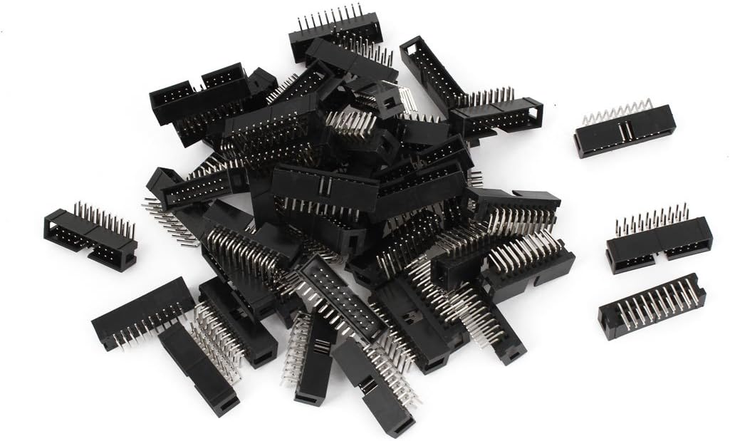 50 Pcs IDC Box Header DC3-20P 20 Way 2.54mm Right Angle Black