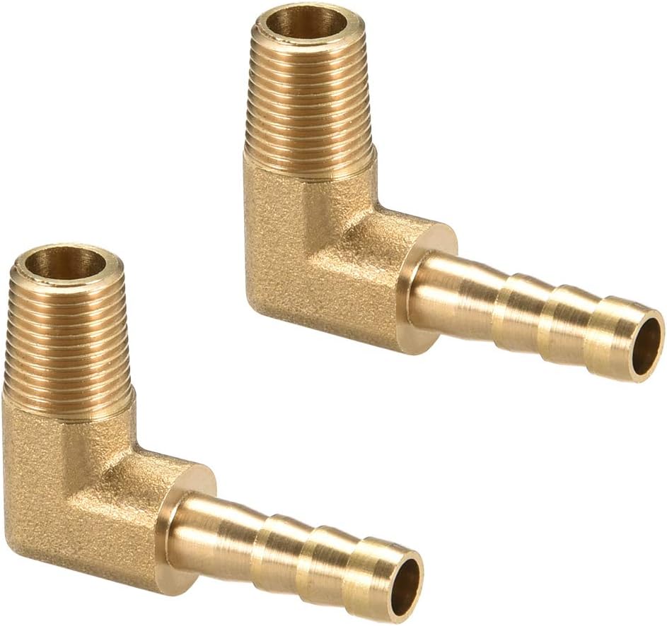 Brass Barb Hose Fitting, 90 Degree Elbow 6mm Barbed to 1/8 PT Male Pipe Adapter Connector 2pcs