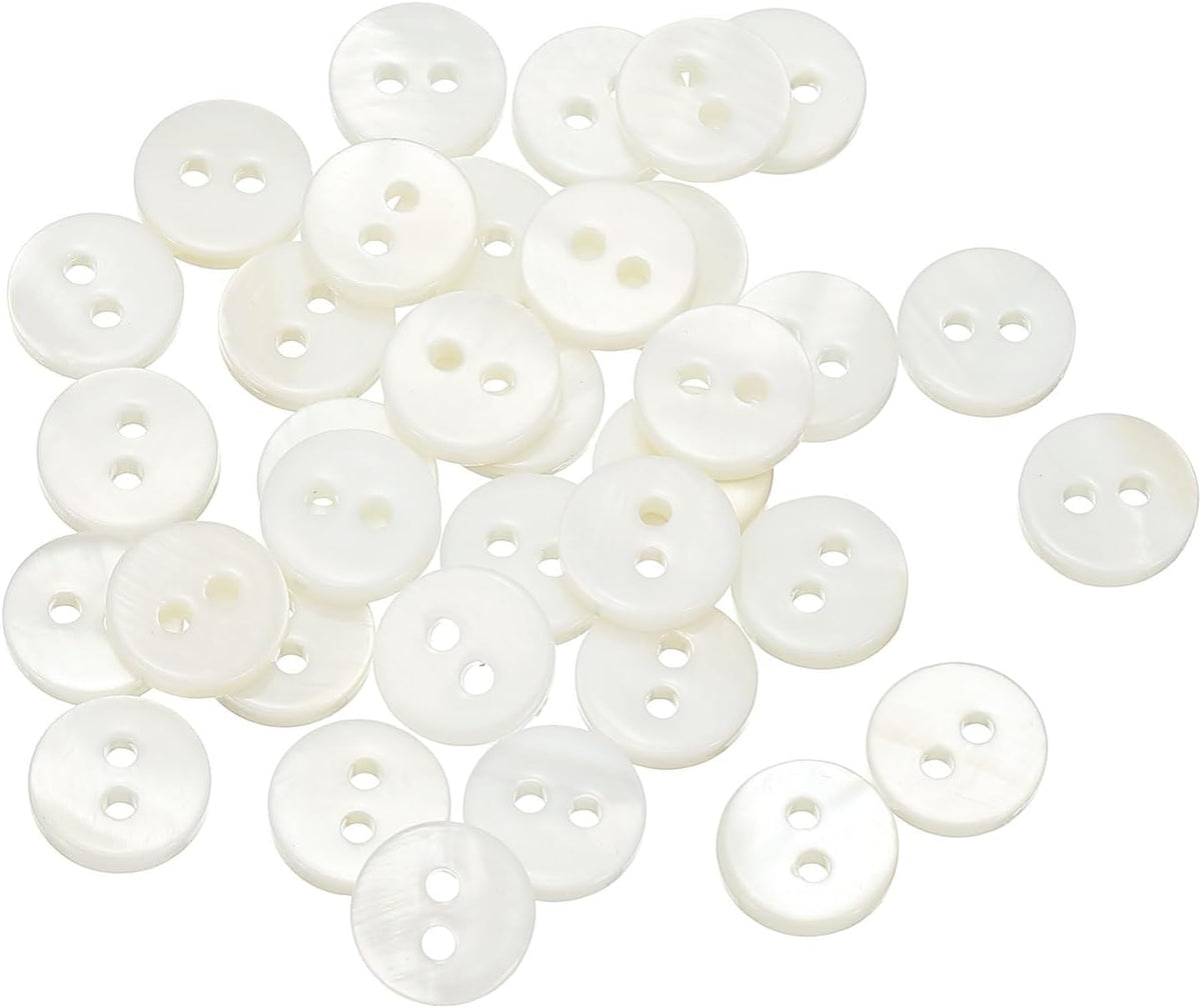 35Pcs Natural Shell Button, 2 Hole 10mm Round Mother of Pearl Buttons for Shirt Coats Suits Jackets Jeans Skirts DIY Sewing Crafts, White