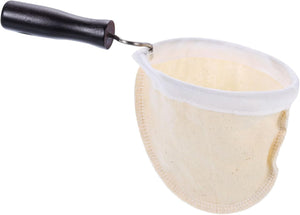 Flannel Cloth Coffee Filter, Reusable Handmade Coffee Sock Strainer with Wooden Handle, Cafe Accessories for Home Office Coffee Shop, Beige, 3.74Inch