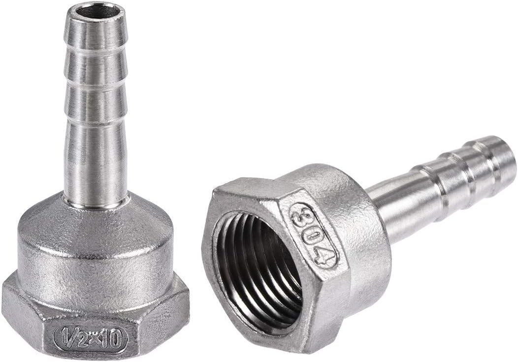 304 Stainless Steel Hose Barb Fitting Coupler, 10mm Barb x G1/2 Female Thread Pipe Adapter