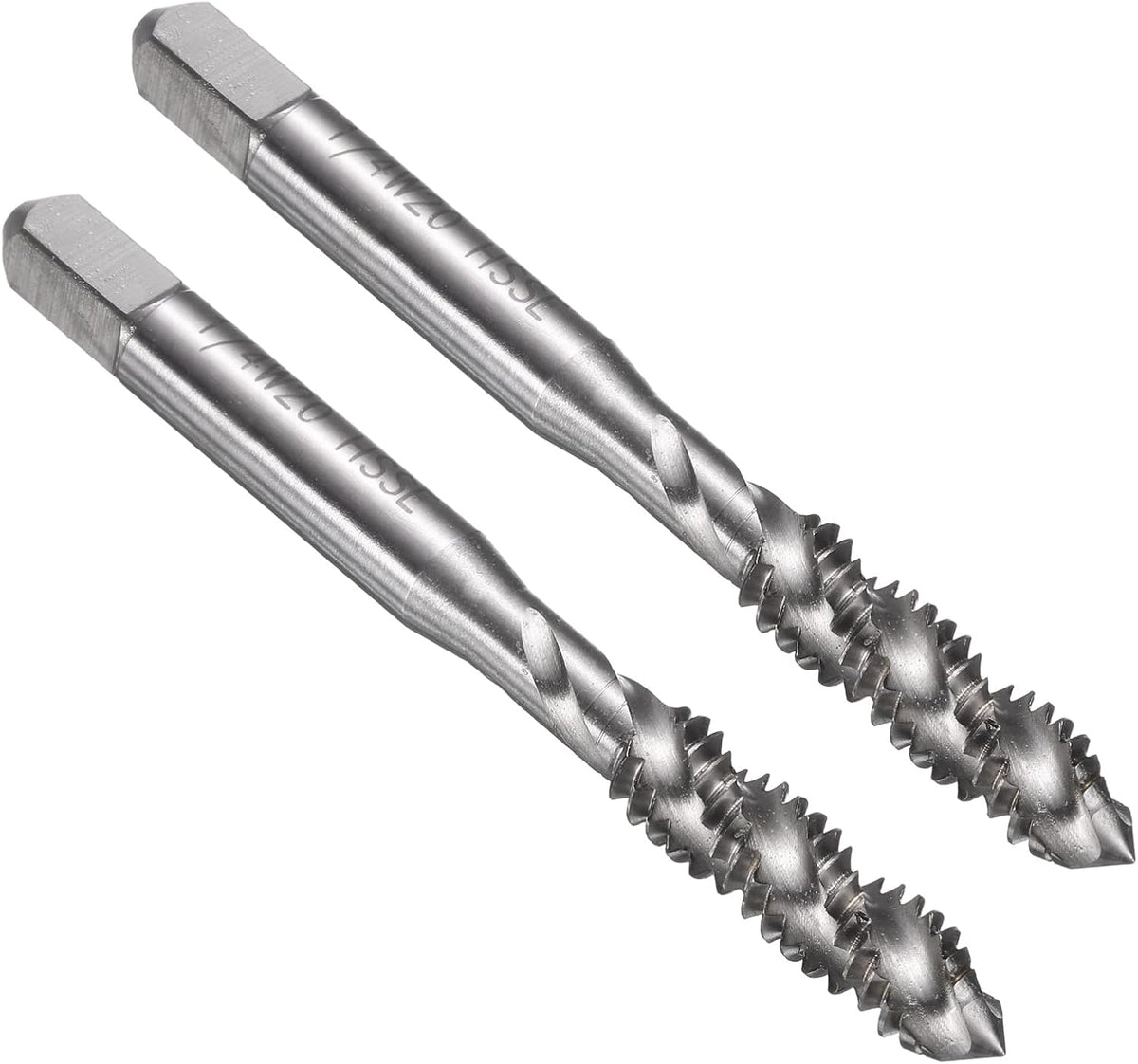 2pcs Spiral Flute Thread Taps 1/4-20 BSW H2 Machine Threading Tap Bit, Uncoated Screw Tapping Repair Tool, M35 Cobalt High-Speed Steel (M35 HSS-CO)