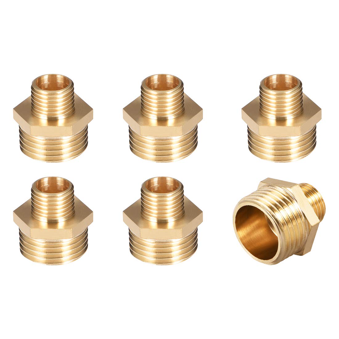Brass Male to Male Straight Pipe Reducing Hex Fitting G1/4 x G1/2 Male Connector 6pcs