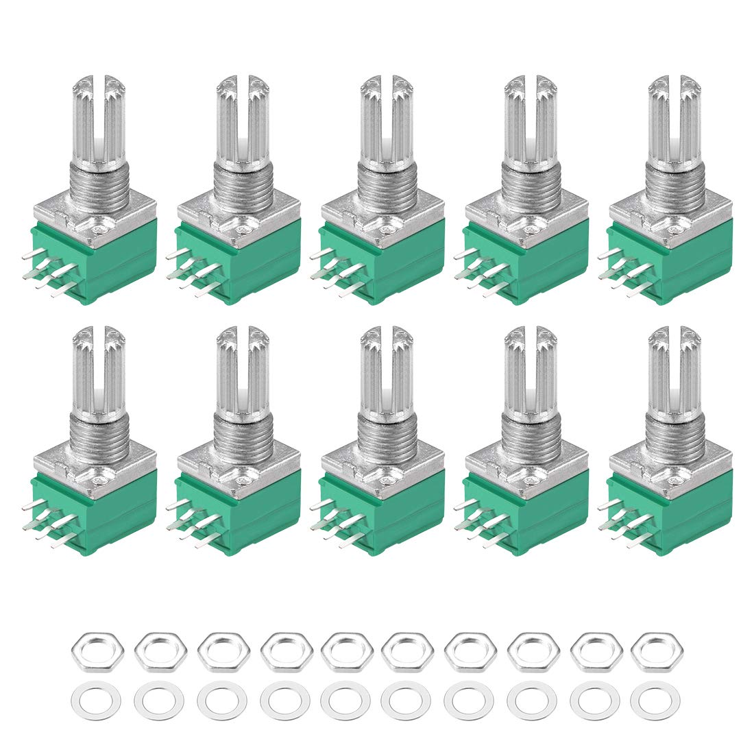 Potentiometer B100K Ohm Variable Resistors Double Turn Rotary Carbon Film Taper RV097NS 10pcs