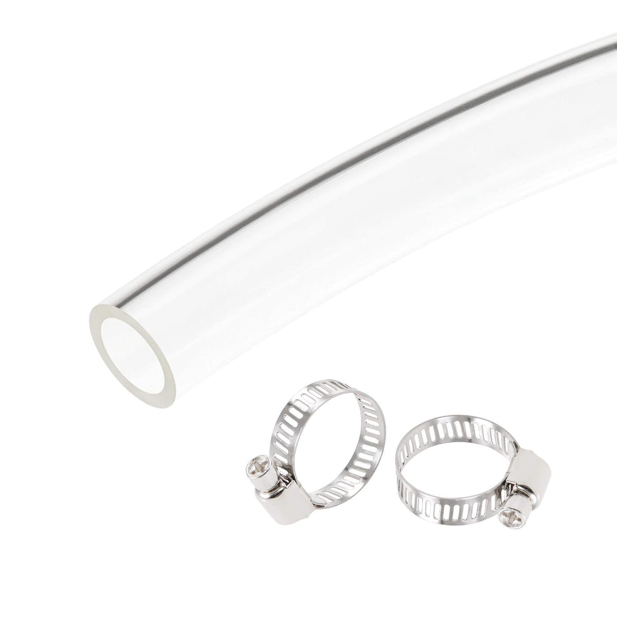PVC Clear Vinyl Tubing, 16mm(5/8") ID 20mm(25/32") OD 6.6ft Plastic Pipe Air Water Hose with Clamps