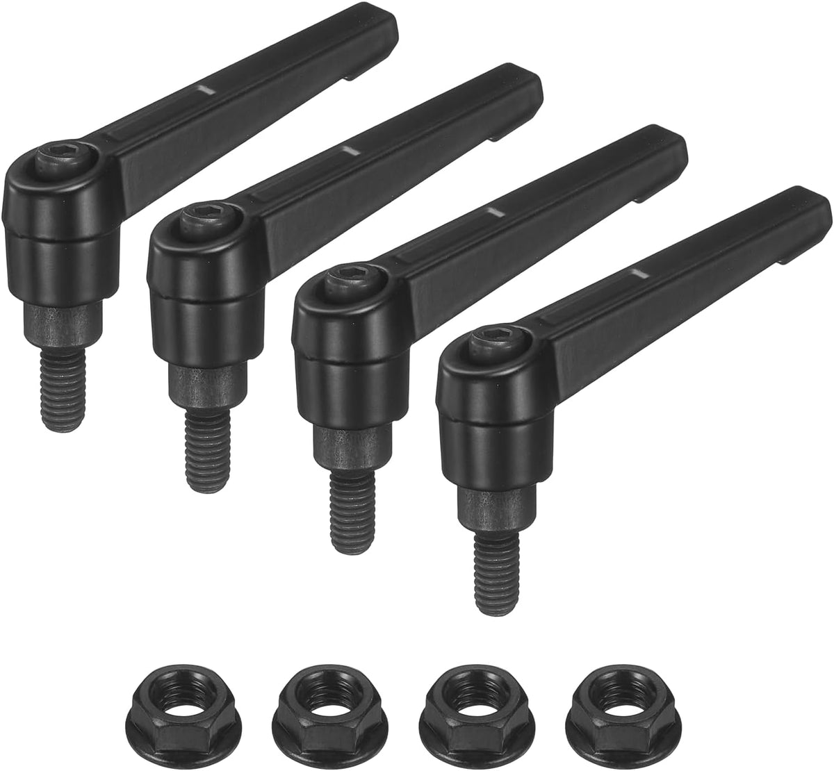 4Pcs Adjustable Clamping Lever Handles, M6x12mm Zinc Alloy Male Thread Stud Knobs with Nuts Quick Release Bolt Rotating Screw Handles for Lathes Woodworking, Black