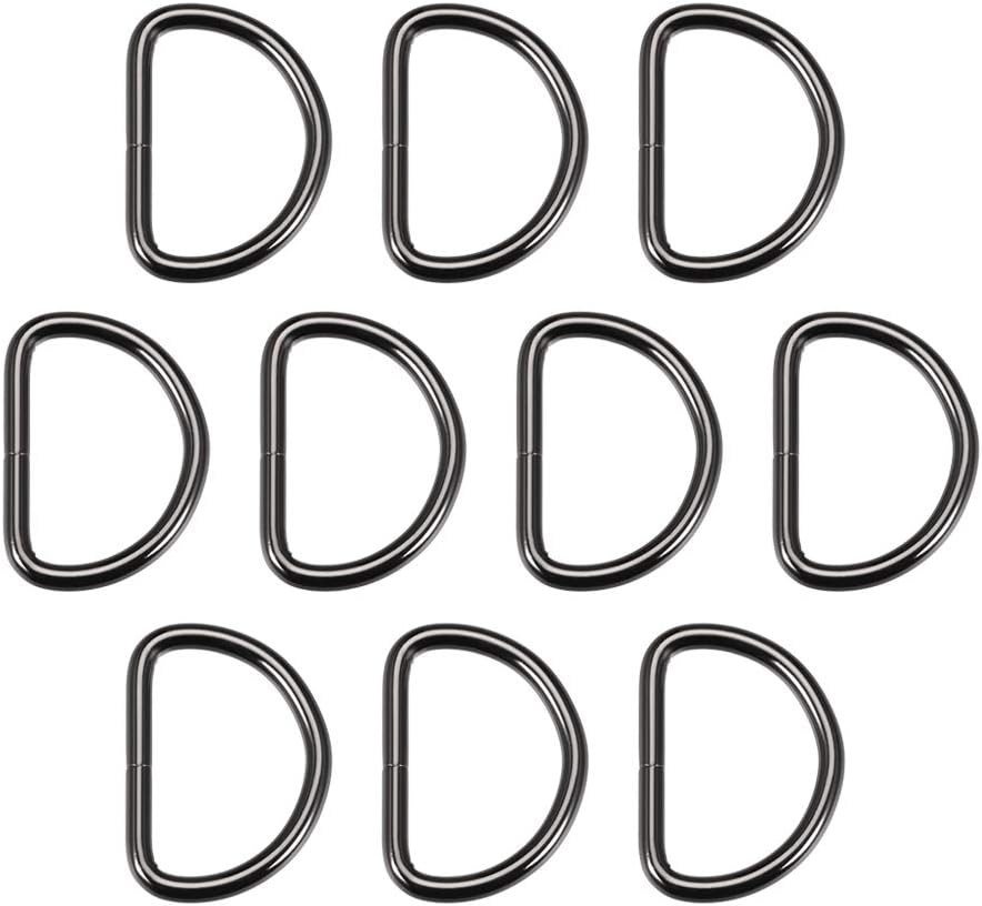 LinkMejor 10pcs Metal D Ring 1.6"(40mm) D-Rings Buckle for Hardware Bags Belts Craft DIY Accessories Black