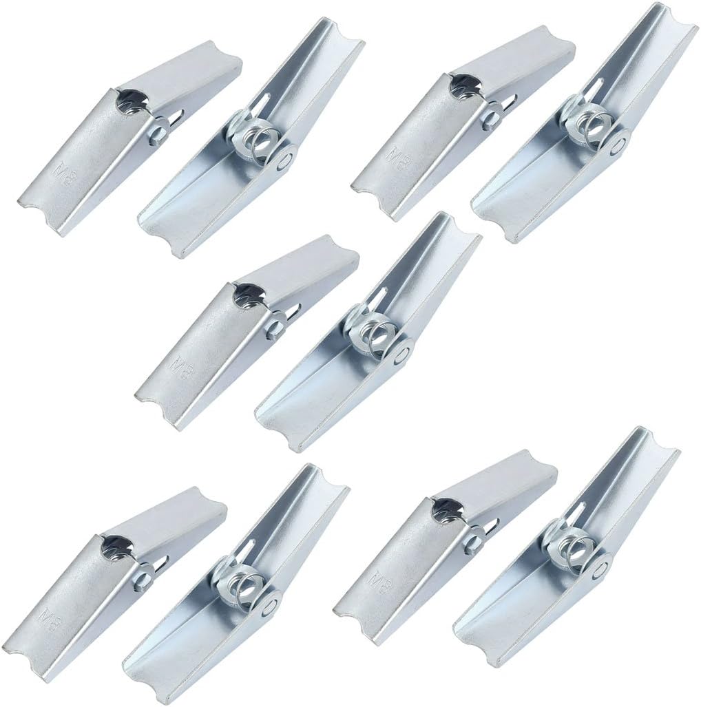M8 Dia Female Thread Spring Loaded Hollow Wall Anchor Toggle Wing Nut 10pcs