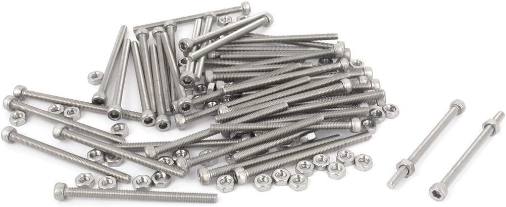 M3x45mm Hex Socket Head Knurled Cap Screws Bolts Nuts Set 50Pcs