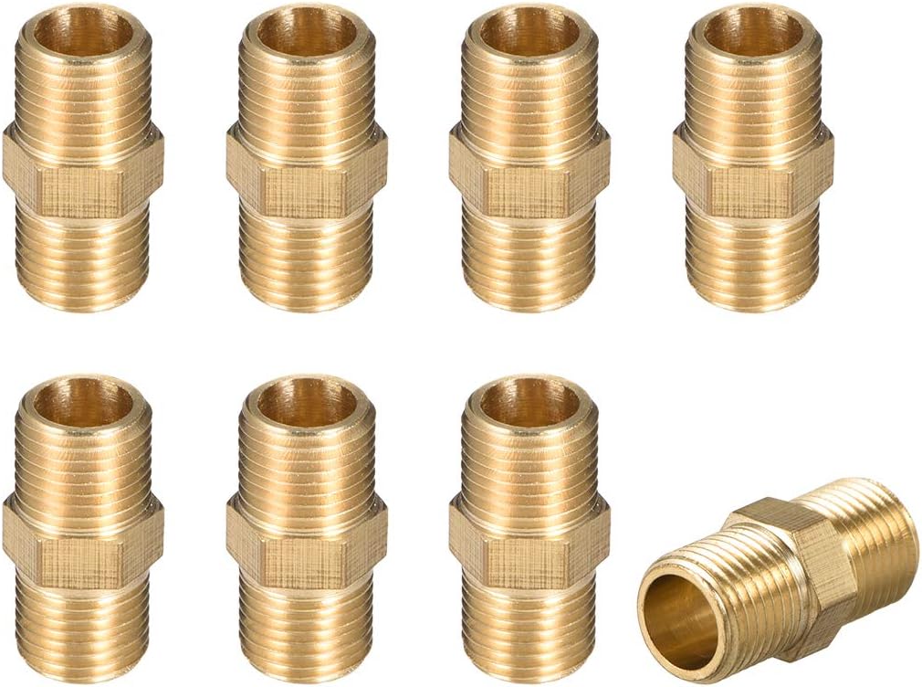 Brass Male to Male Straight Pipe Hex Fitting G1/8 x G1/8 Male Thread Connector 8pcs