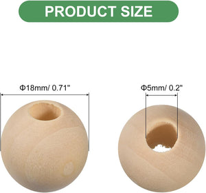 200Pcs 18mm Natural Wood Spacer Beads, 5mm Large Hole Unfinished Round Wooden Beads for DIY Crafting, Jewelry Making Bracelets