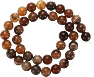 Mixed Brown Agate Beads 10mm Natural Gemstone Beads, Smooth Round Loose Beads for Bracelet Jewelry Making DIY (1 Strand - 37pcs)