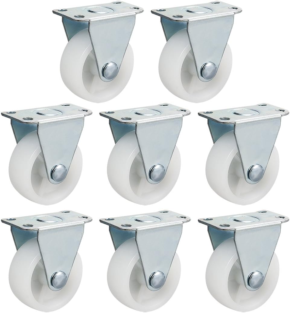 Caster Wheels 1.5" Polypropylene with Top Plate 44LBS Capacity for Furniture Carts Workbench, White, Pack of 8