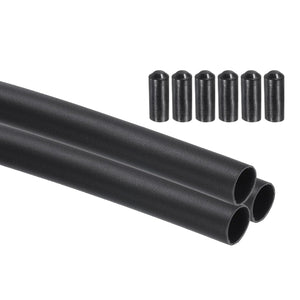 3Pcs 3.28 ft 4:1 Ratio Heat Shrink Tubing, 0.24" ID Wire Heat Shrink Tube with End Cap, Waterproof Tubing Adhesive Shrinkable Wire Wrap Tube for Cable Sealing, Black