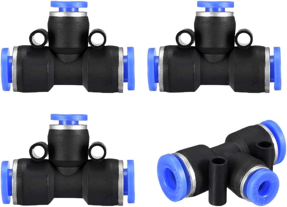 Plastic Tee Push To Connect Tube Fittings 15/64" -5/32" OD Push Lock Blue(6-4mm) 4pcs