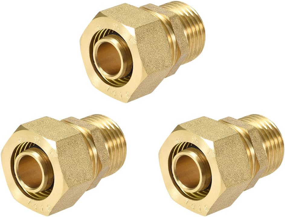 Brass Compression Tube Fitting Connector Adapter 18mm Tube OD X 1/2 G Male Gold Tone 3pcs