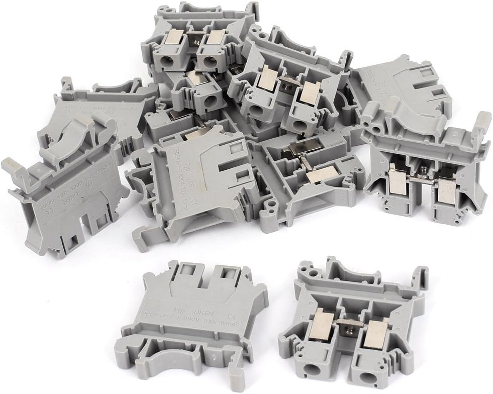 800V 57A 6mm2 UK6N Plastic DIN Rail Terminal Block Gray 12 Pcs