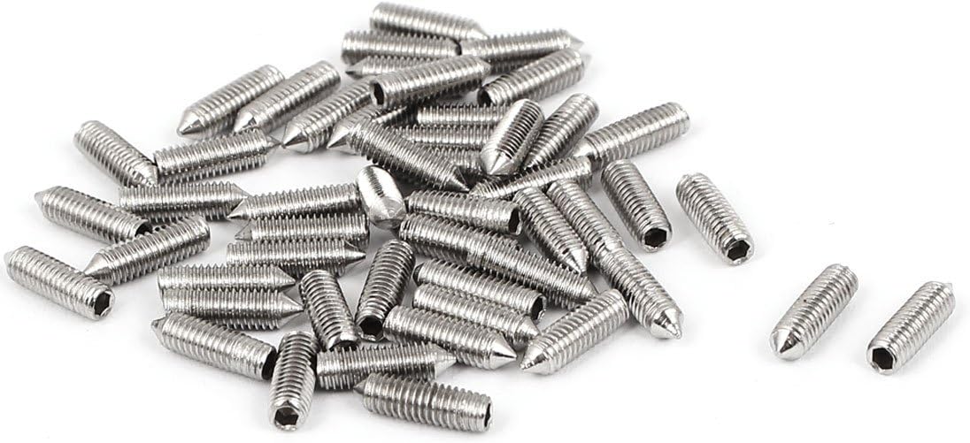 M3 x 10mm Cone Point Hex Socket Set Grub Screw Silver Tone 50 Pcs