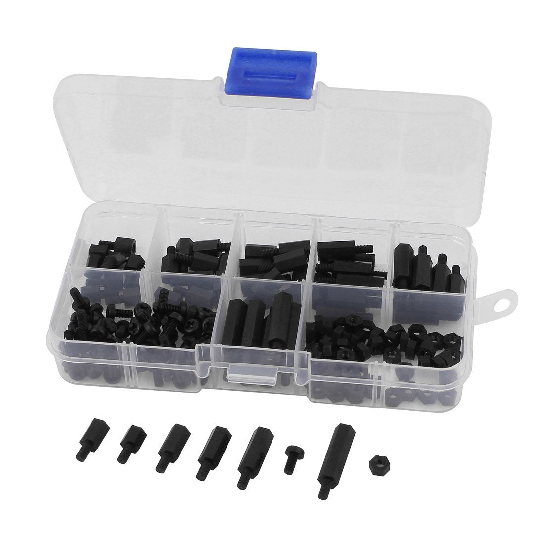 180 Pcs M3 Nylon Hex Spacers Screw Nut Stand-Off Assortment Kit Black