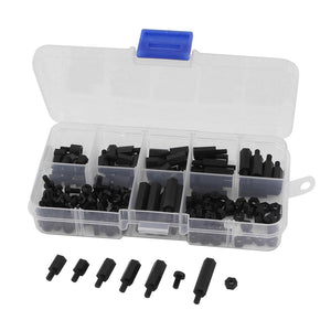 180 Pcs M3 Nylon Hex Spacers Screw Nut Stand-Off Assortment Kit Black