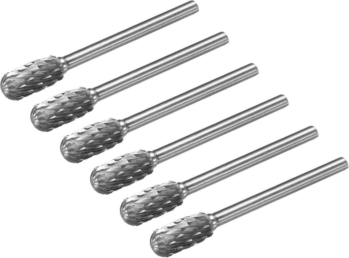 Tungsten Carbide Rotary Files 1/8" Shank, Double Cut Cylindrical Radius End Rotary Burrs Tool 6mm Dia, for Die Grinder Drill Bit Wood Soft Metal Carving Polishing, 6pcs