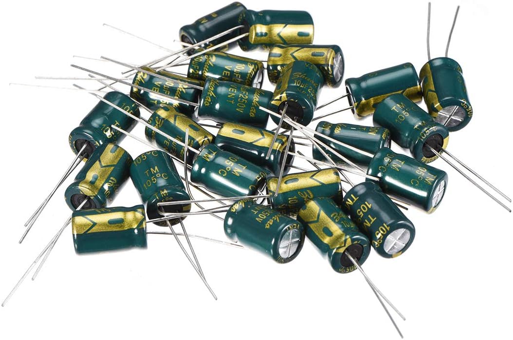 20pcs Aluminum Radial Electrolytic Capacitor Low ESR Green 10uF 250V Life 3000H 8 x 12 mm High Ripple Current,Low Impedance