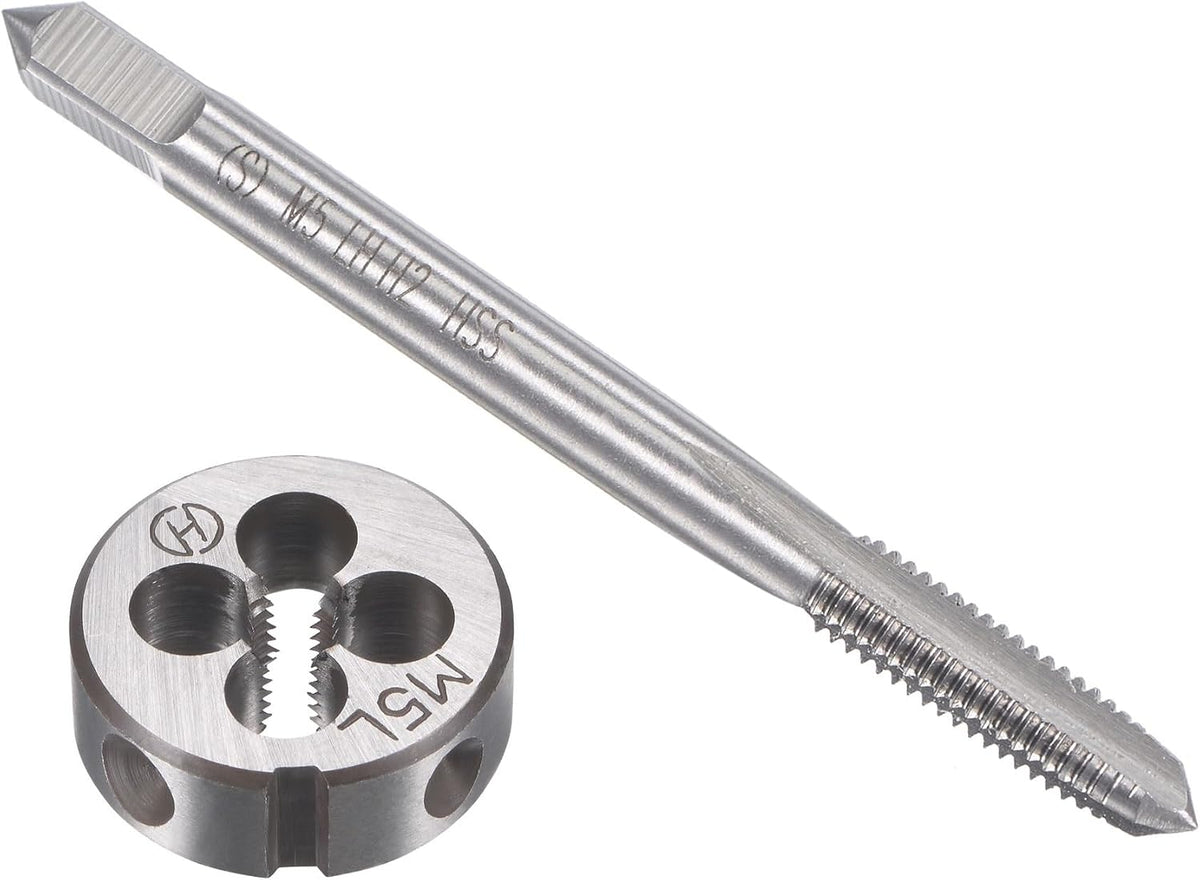 M5 x 0.8mm Metric Left Hand Tap and Die Set, Machine Thread Screw Tap with Round Threading Die, Tap & Die Kit for Nut Screw Bolt Thread Repair