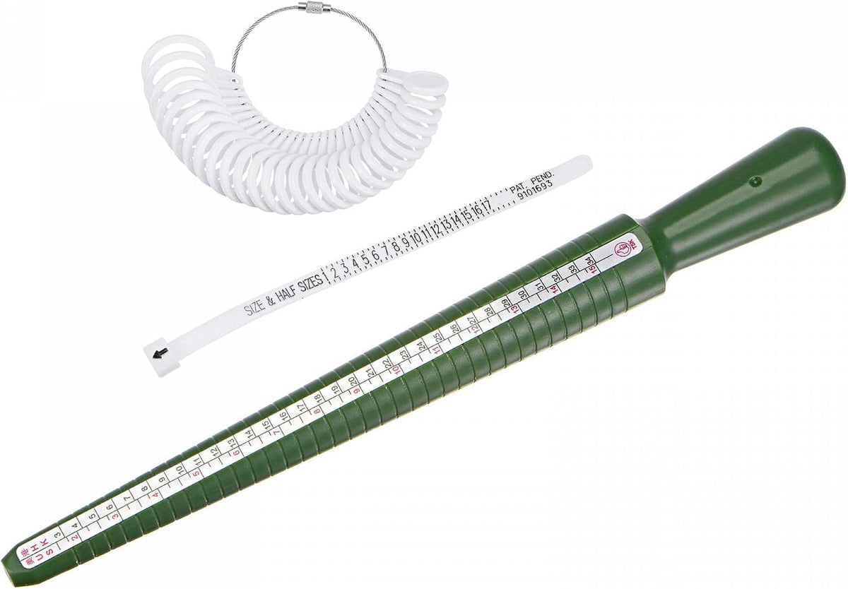 LinkMejor Ring Sizer Measuring Tool Set with White Finger Size Gauge, Four Size Ring Stick Mandrel and ABS Reusable Rings Size US 0-13 White