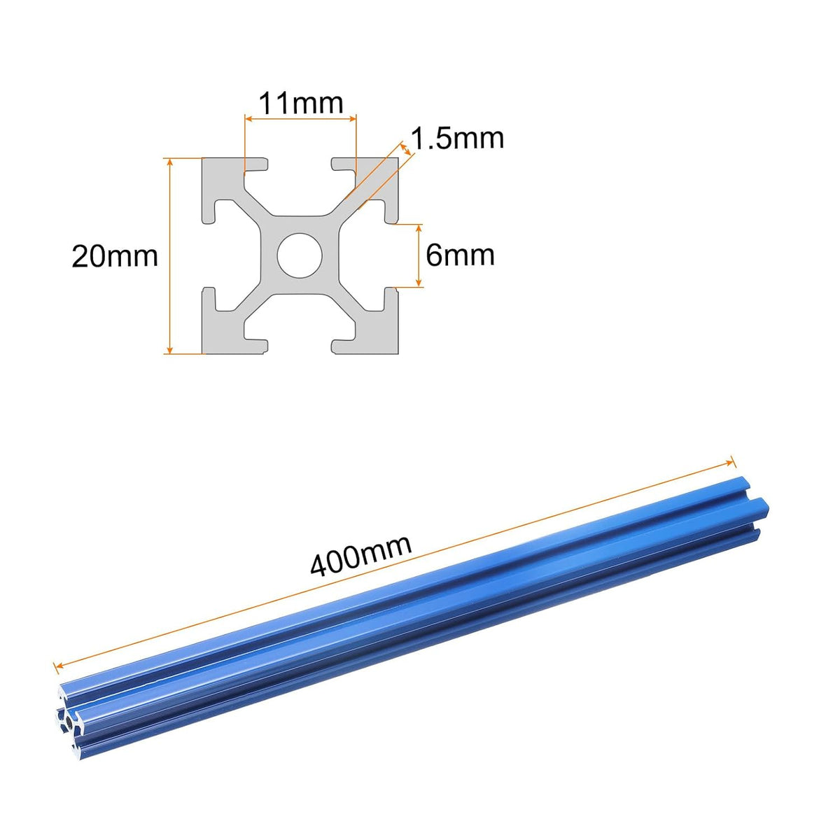 4 Pcs t Slot 2020 Aluminum Extrusion Profile 400mm 15.75 Inch, European Standard Anodized Blue Linear Rail Extrusion Frame for 3D Printer, CNC Machine