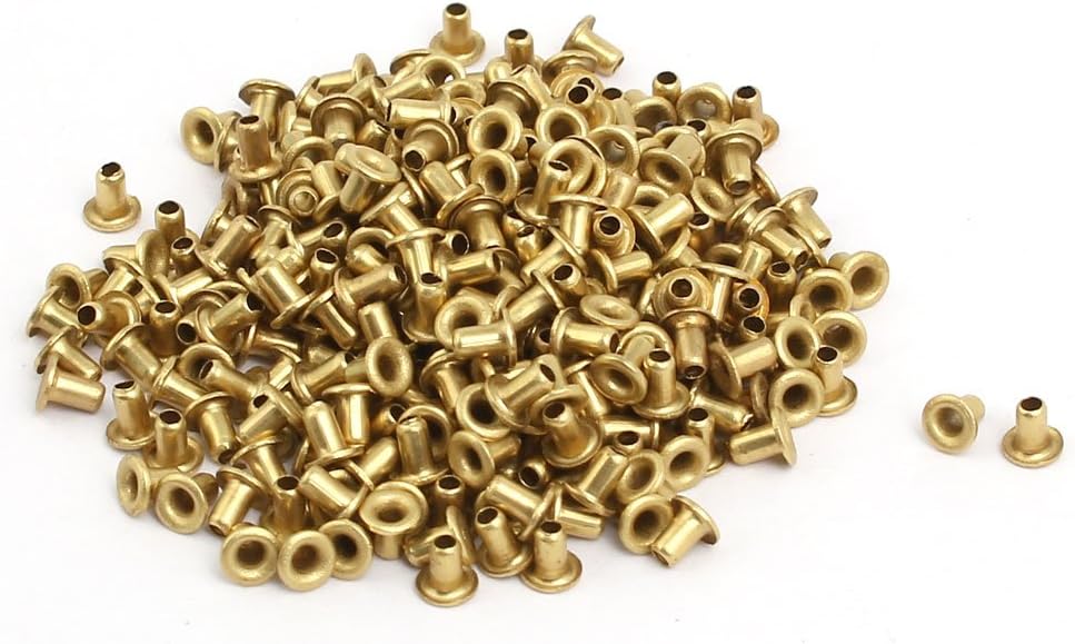 LinkMejor 500pcs M1.7x2.5mm Brass Plated Metal Hollow Eyelets Rivets Gold Tone