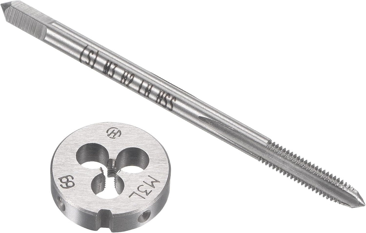 M3 x 0.5mm Metric Left Hand Tap and Die Set, Machine Thread Screw Tap with Round Threading Die, Tap & Die Kit for Nut Screw Bolt Thread Repair