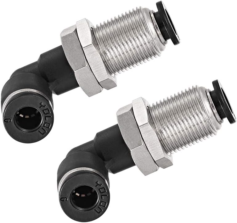 2 End 6mm Tube Push Lock Elbows, M14 L Shape Bulkhead Union Air Fittings 2pcs