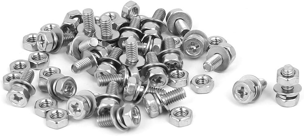 M4 x 10mm 304 Stainless Steel Phillips Hex Head Bolts Nuts w Washers 25 Sets