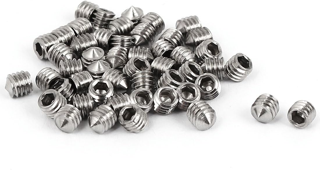 M4 x 4mm 304 Stainless Steel Cone Point Hex Socket Grub Screw 50 Pcs