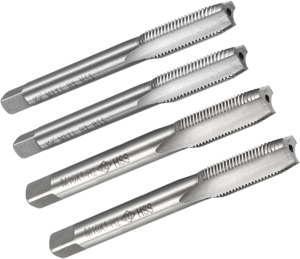 Metric Machine Thread Milling Tap M8 and M10 H2 High Speed Steel Uncoated 3 Straight Flutes Thread Tapping DIY Tool 4pcs