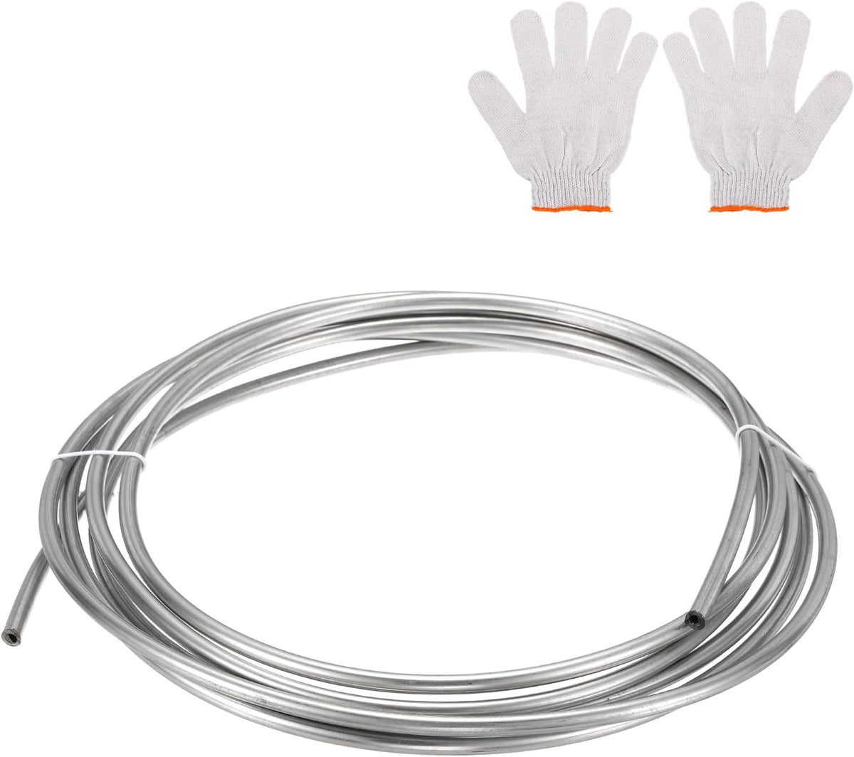 Stainless Steel Tubing Coil, 1/4" OD x 16.4 ft Industrial 304 Stainless Steel Welded Tubing with Gloves, Silver Tone 0.04"Thickness