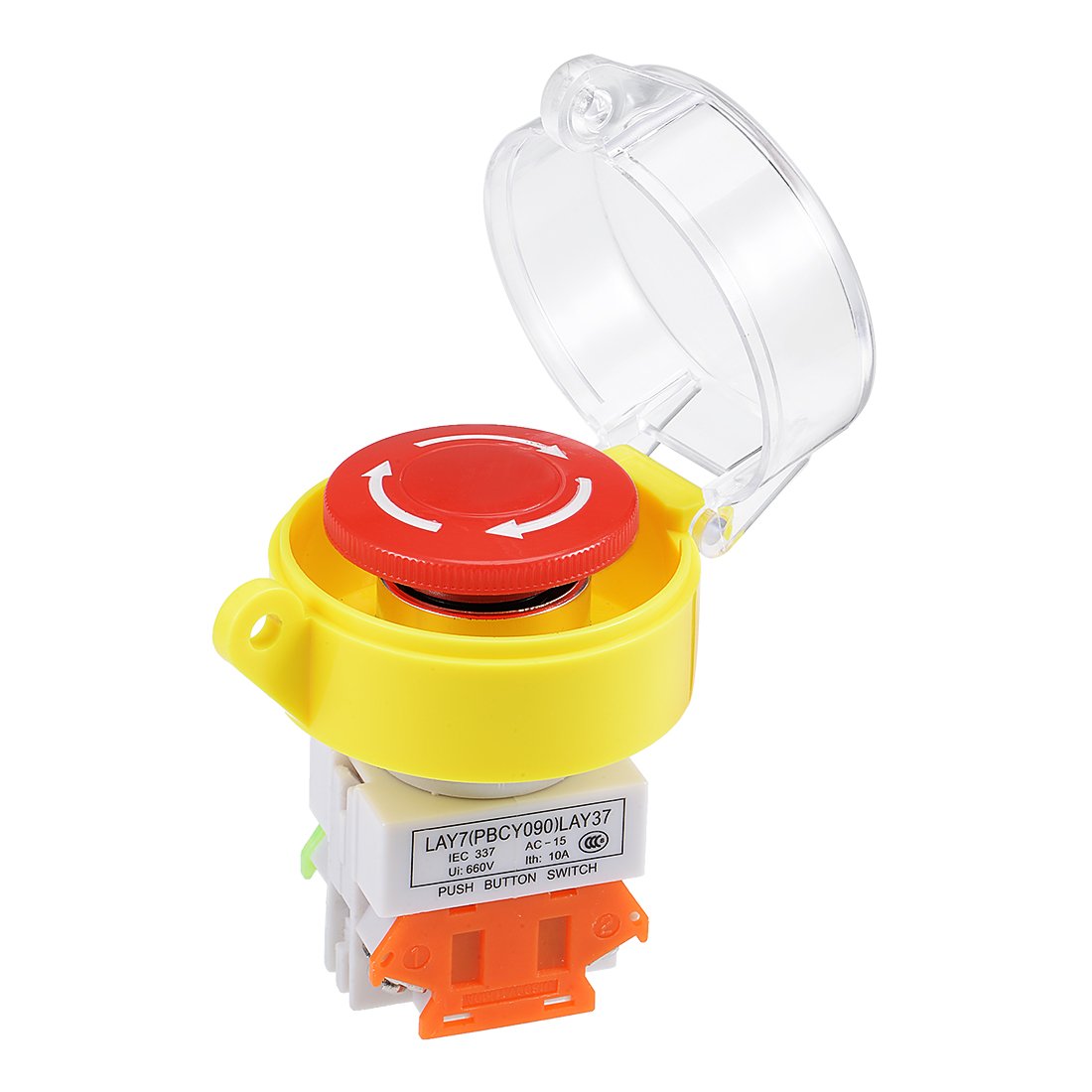 22mm Mounting Hole Latching Emergency Stop Push Button Switch Red with Waterproof Cover 1NO 1NC