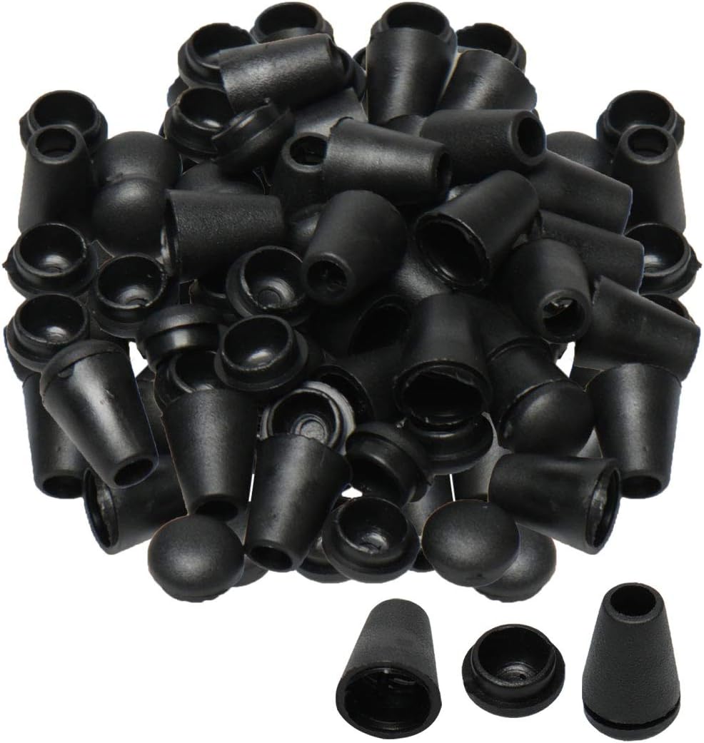 LinkMejor 100pcs Bell End Stopper Cord Rope Ends Locks Lanyard Clips Fastener Black for Backpack Drawstrings Accessories