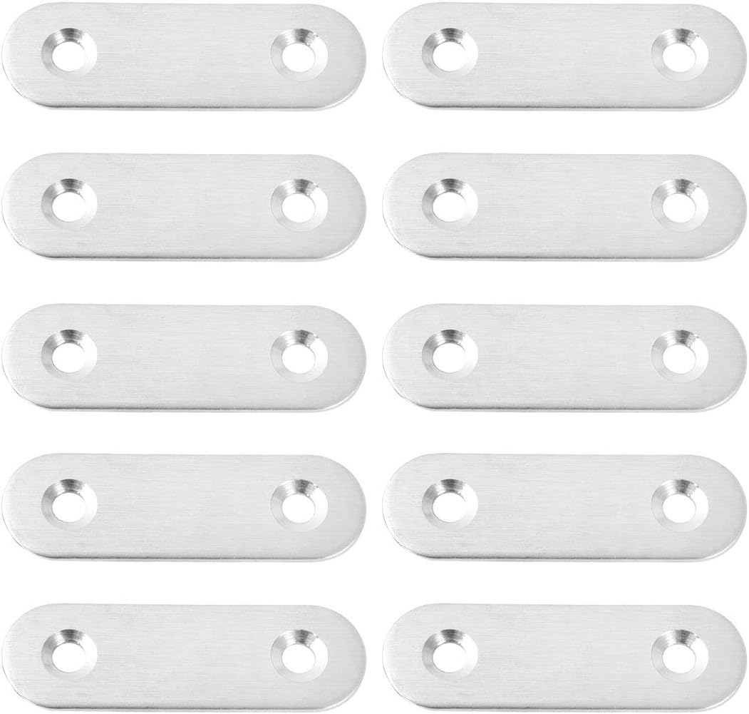 40mm 10pcs Straight Bracket Stainless Steel Flat Brace Fastener Brackets Corner Protector Support with Screws for Furniture Desk
