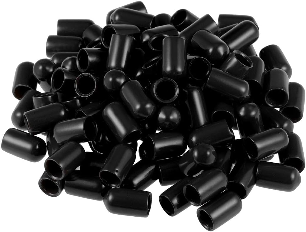 100pcs Rubber End Caps 7mm ID Vinyl Round Tube Bolt Cap Cover Screw Thread Protectors Black