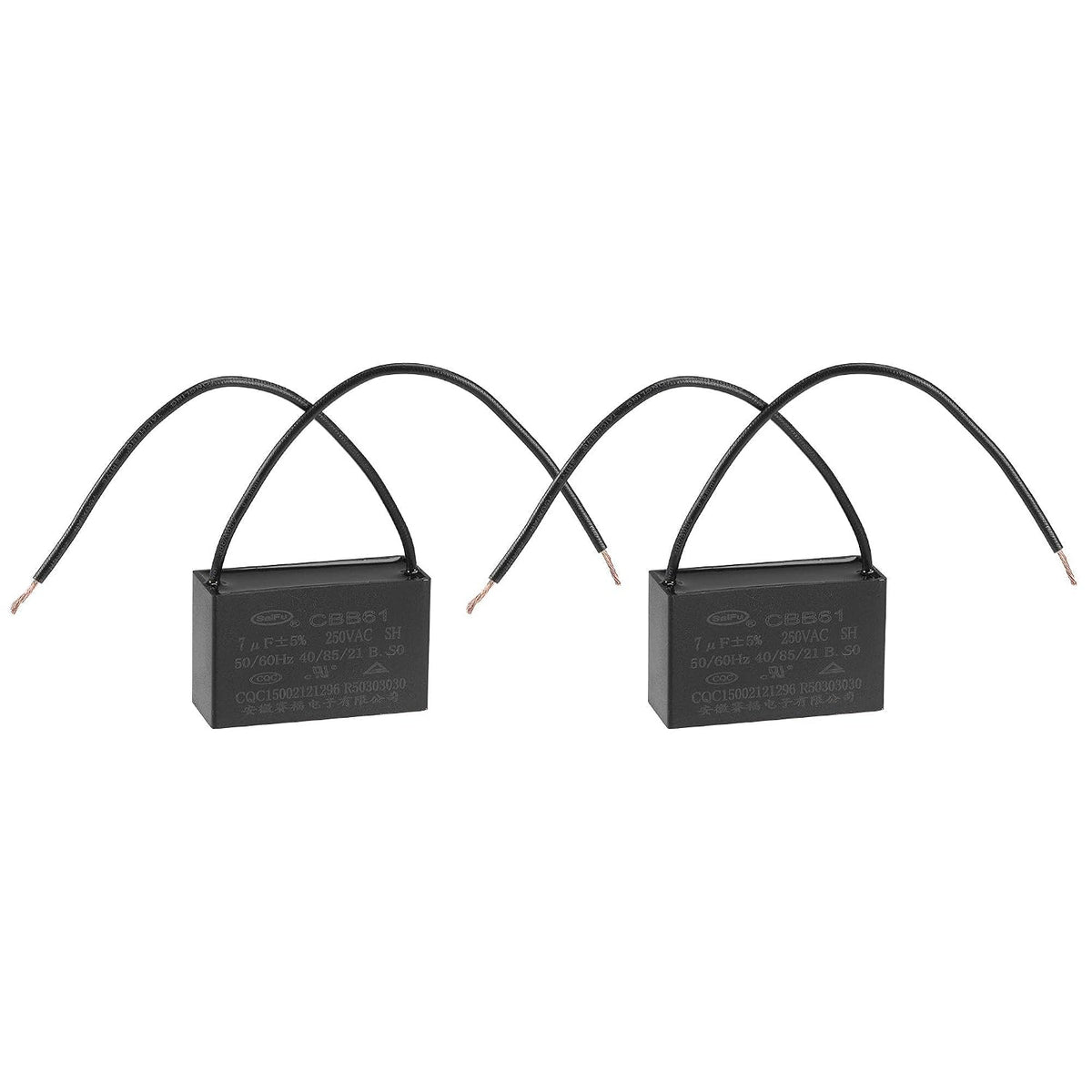 Ceiling Fan Capacitor CBB61 7uF 250V AC 2 Wires Metallized Polypropylene Film Capacitor 47x29x18mm for Electric Fan Pump Motor Generator 2Pcs