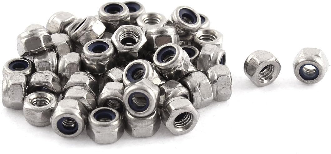 M4x0.7mm Metric Stainless Steel Nylon Insert Lock Hex Nuts 50pcs