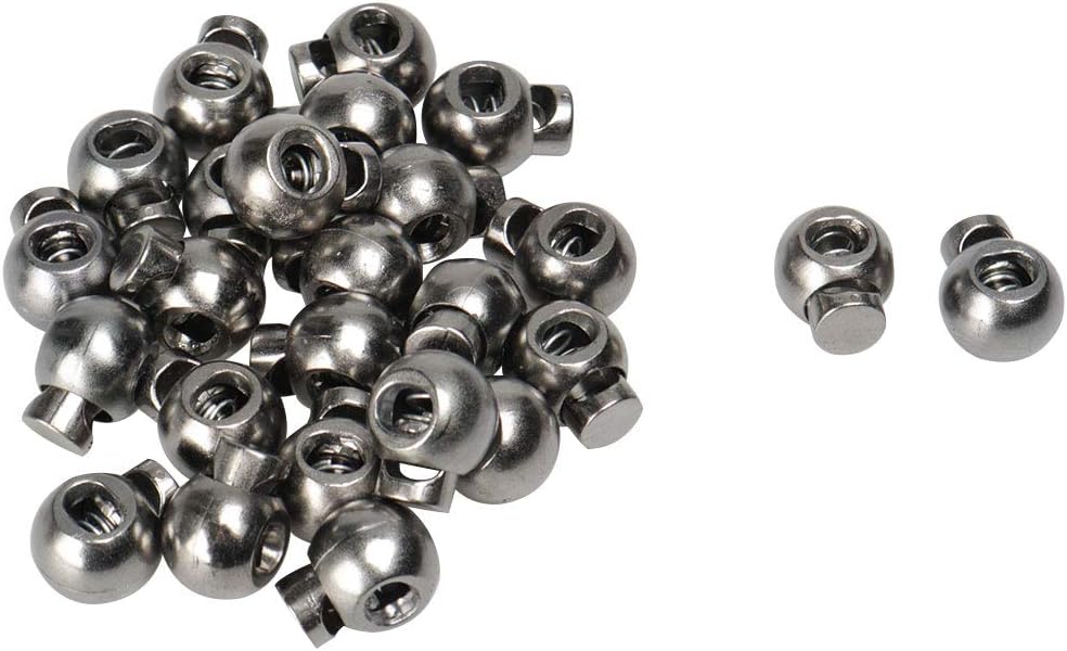 LinkMejor 25pcs Plastic Cord Lock Stopper End Spring Stop Toggle Fastener Stopper Rope End for Drawstring Clothing, Shoelace, Bag, Camping Silver Black