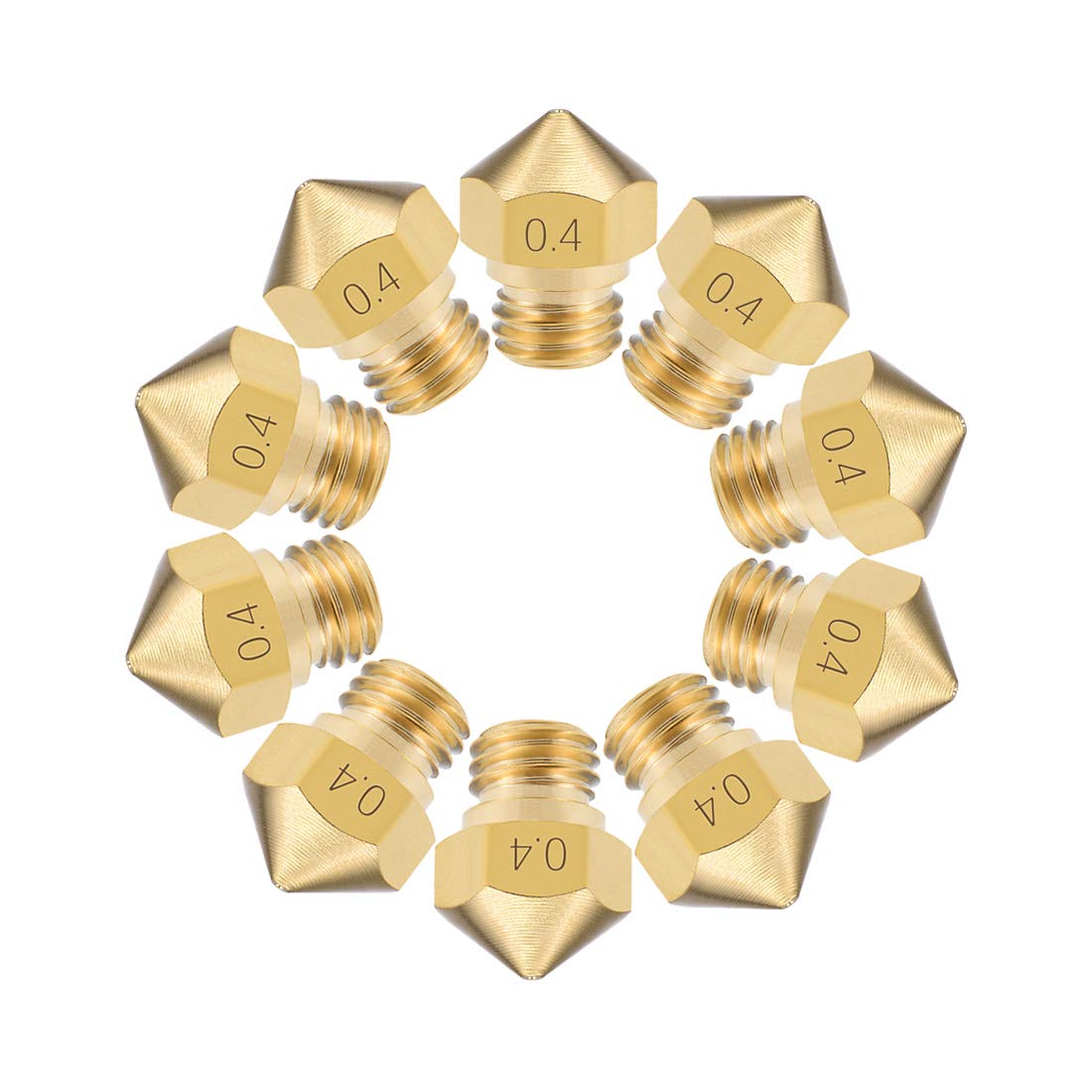 0.4mm 3D Printer Nozzle Head M7 Thread Replacement Brass 10pcs