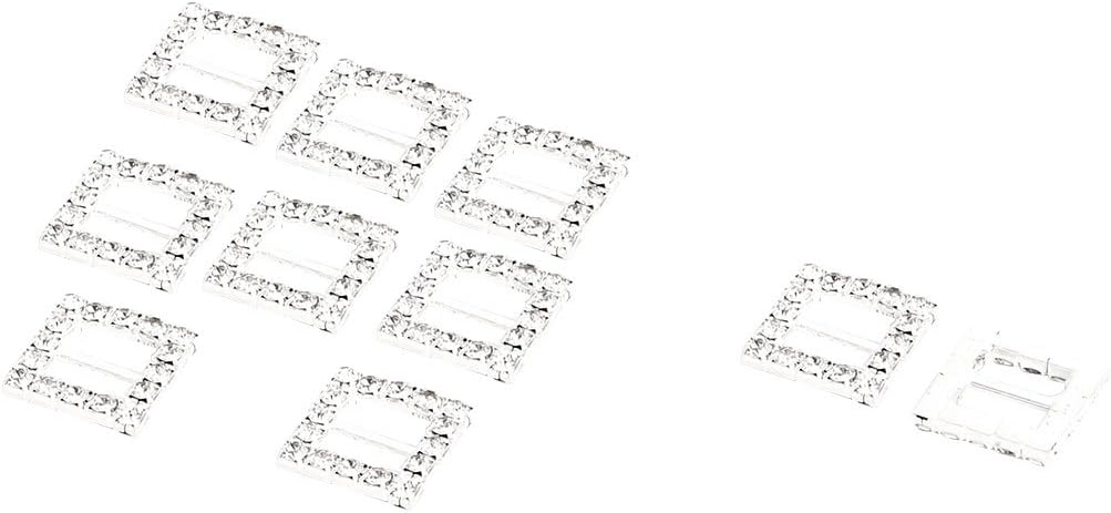 LinkMejor Ribbon Bow Knot Metal Square DIY Decor Rhinestone Buckle Slider 16 x 16mm 10pcs