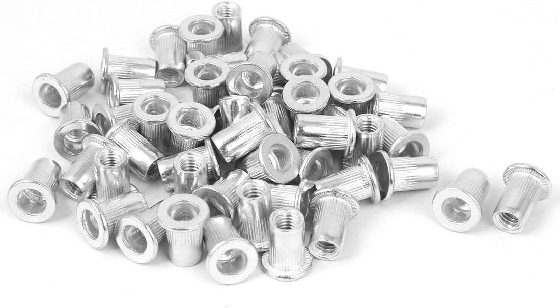 M6 Aluminum Flat Head Rivet Nut Insert Nutsert Silver Tone 50pcs