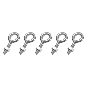 5 Pack Eye Bolts, M5 x 16mm 304 Stainless Steel Threaded Eyebolt Silver Eye Hooks with Nut for Hanging or Securing Cables