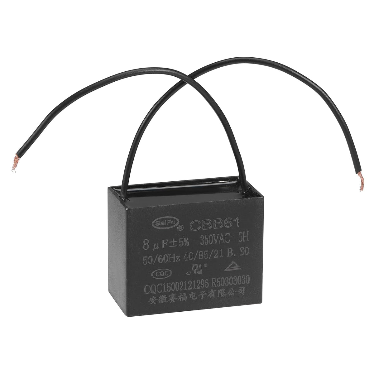 Ceiling Fan Capacitor CBB61 8uF 350V AC 2 Wires Metallized Polypropylene Film Capacitor 48x38x26mm for Electric Fan Pump Motor Generator