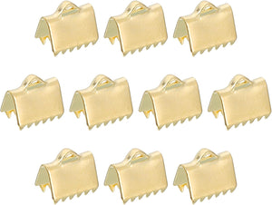 20Pcs 8.5mm Ribbon Crimp Clamp Ends, Stainless Steel Bookmark Pinch Crimp Ends, Clamps Cord Ends Fasteners for Bracelet Necklace Jewelry Making, Gold